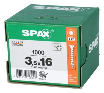 Wkręty SPAX 3,5x16 T20 pełny gwint 1000 szt