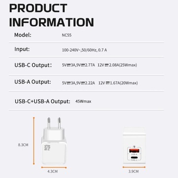 Ładowarka USB C 45 W GaN typu C Szybkie ładowanie dla iPhone'a 15 14 Pro Max Samsung