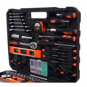 НАБОР ИНСТРУМЕНТОВ, КЛЮЧИ, МОЛОТОК, ПЛОСКИЕ СВЕРЛА, ОТВЕРТКИ, ГОЛОВКИ, 168 предметов, ШЕСТИГРАННЫЕ ГОЛОВКИ