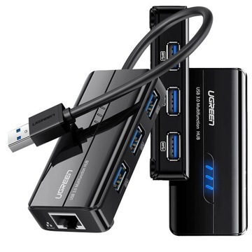UGREEN ADAPTER SIECIOWY ETHERNET HUB USB - RJ45 1000Mbps / 3x USB 3.0