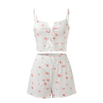 Sexy Women's Pajama Set Print Shorts Suit Bowknot