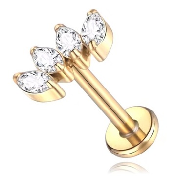 KOLCZYK LABRET HELIX CYRKONIE 4 ZŁOTY TYTANOWY 1,2/6