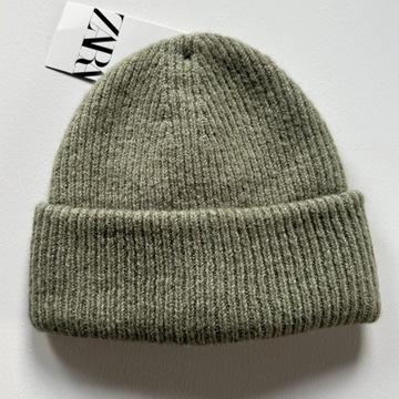 ZARA Czapka Beanie Wełna Zielona