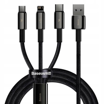 Кабель Baseus microUSB USB-C Lightning 3,5А 1,5м