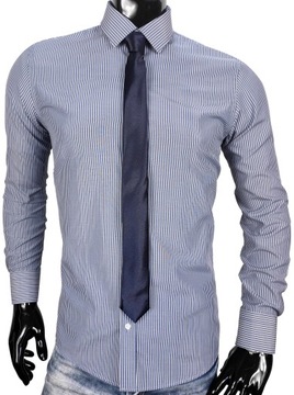 Koszula męska w paski grafit + krawat EN387 r. M/L
