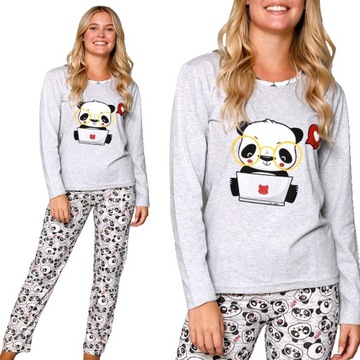 Piżama damska Wygodna z Bawełny Długa Panda S