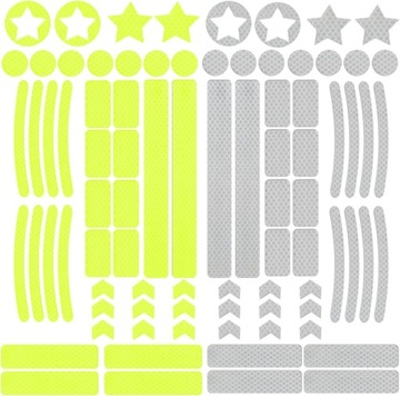 ODBLASKOWE NAKLEJKI ODBLASK RÓŻNE KSZTAŁTY NA ROWER PLECAK 84 SZTUKI