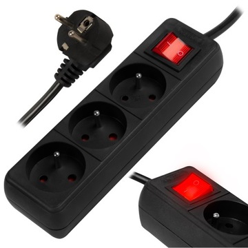 MOCNA LISTWA ZASILAJĄCA PRZEDŁUŻACZ 3 GNIAZDA 1,5M