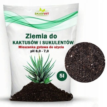 PODLOŻE ZIEMIA DO KAKTUSÓW I SUKULENTOW NATURALNY DOSKONAŁY NAWÓZ KWIATY 5L