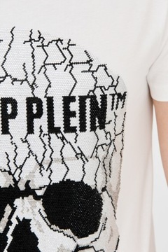 PHILIPP PLEIN T-shirt biały z popękaną czaszką L