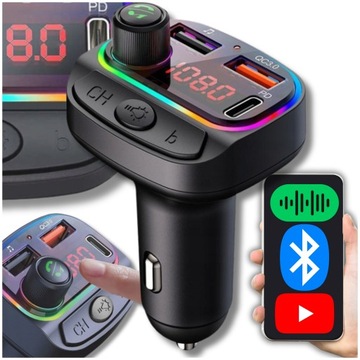 TRANSMITER BLUETOOTH SAMOCHODOWY FM SZYBKA ŁADOWARKA USB QC 3.0 MPS 2xUSB