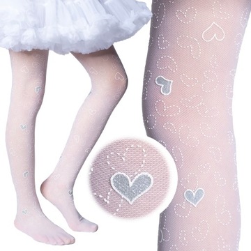 Rajstopy BIAŁE dziewczęce KOMUNIJNE z wzorem SUPER JAKOŚĆ