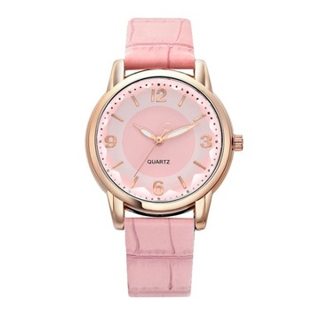 Women Watch Dual-color Round Dial Faux Leather Strap Elegant