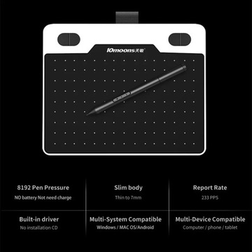 10moons T503 Сверхлегкий графический планшет для рисования, планшет для подписи, 8192 уровней