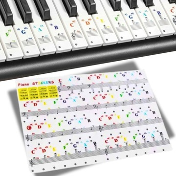 НАКЛЕЙКИ-НОТЫ для обучения игре на клавиатуре, буквенном фортепиано, ЦВЕТОВАЯ ДИАПАЗОНИЯ для клавиш
