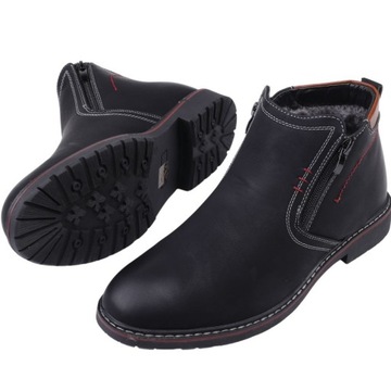 BOTKI MĘSKIE OCIEPLANE TRZEWIKI BUTY ZIMOWE NA ZAMEK ŚNIEGOWCE CZARNE