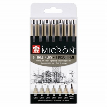 Zestaw cienkopisów Sakura Pigma Micron 6 +1 szt