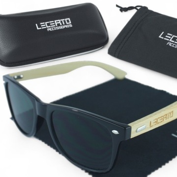 OKULARY PRZECIWSŁONECZNE UV400 DREWNIANE BAMBUSOWE ZESTAW LECERTO