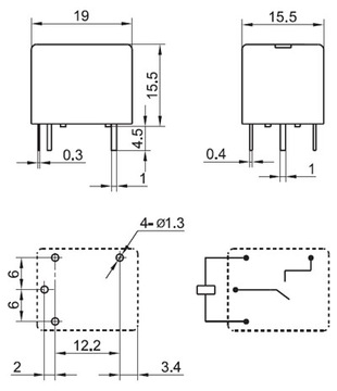 Реле 12В/1х10А HF3FF 012-1HS