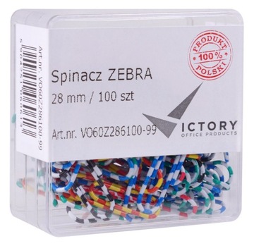 SPINACZE BIUROWE KOLOROWE ZEBRA 28 MM 100 SZT