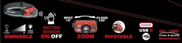 VIKING Налобный фонарь 400люм, датчик движения Zoom IP65