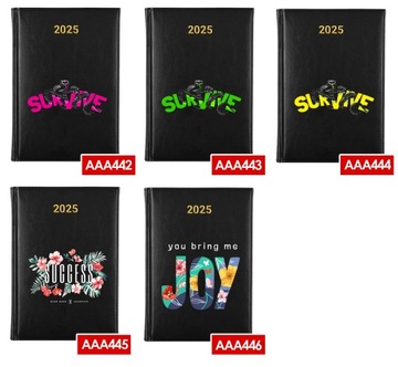 KALENDARZ 2025 CZARNY Planer Terminarz Roczny Kwiaty Motywacyjne Wzory