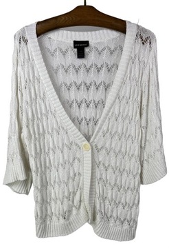 Ażurowy sweterek biały z rękawem 3/4 zapinany rayon bawełna LANE BRYANT XL