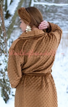 Designerski miękki ciepły SZLAFROK GROCHY BOHO 6XL