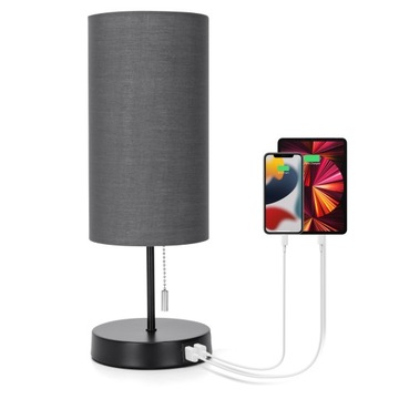 METALOWA LAMPKA NOCNA STOŁOWA E27 2x ładowarka USB