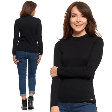 PÓŁGOLF SWETER DAMSKI GŁADKI DLA NIEJ MORAJ WISKOZA DŁUGI RĘKAW BLACK M
