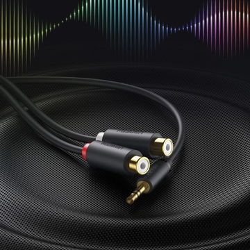 Adapter audio jack 3.5mm męski do 2xRCA żeński Ugreen 0.25m szary