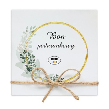 KARTA PODARUNKOWA bon upominkowy dla klientów KWIATY złota ramka LOGO