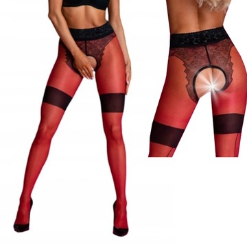 Rajstopy otwarty krok Diva czerwono-czarne S/M