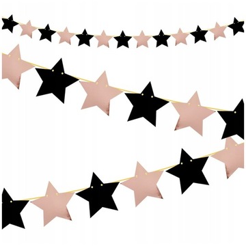 Girlanda Wisząca Baner Dekoracja Na Panieński Gwiazdki Rose Gold Czarny