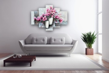 НАСТЕННАЯ КАРТИНА ТРИПТИК ДЛЯ ГОСТИНОЙ МАГНОЛИЯ ЦВЕТЫ ПОРОШОК РОЗОВЫЙ