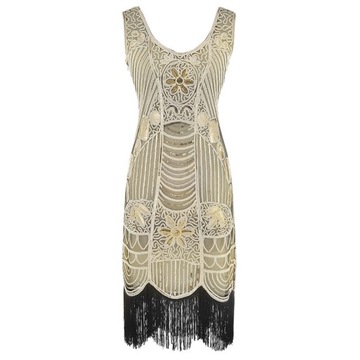 sukienki damskie W serek z frędzlami Moda elegancki Retro Cekiny B336-65