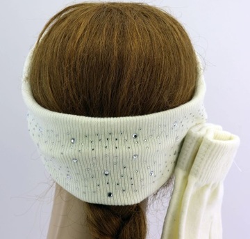 Zestaw zimowy damski opaska na uszy i rękawiczki U.S. Polo Assn. cyrkonie