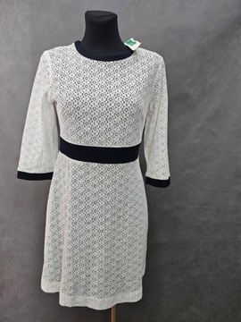 Benetton sukienka biała koronkowa elegancka klasyczna 36