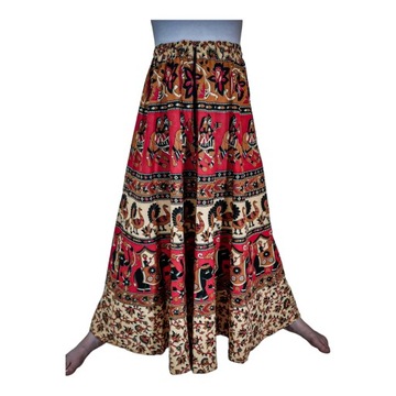 ДЛИННАЯ РЕЗИНОВАЯ ЮБКА ИЗ ИНДИИ РАЗНОЦВЕТНОГО ХЛОПКА слон-верблюд-павлин