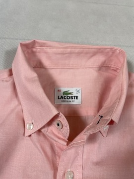Lacoste Koszula Męska Slim Fit Różowa Unikat Logo Klasyk L