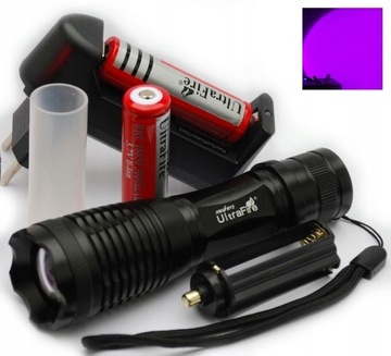 Latarka UV ultrafiolet UltraFire ZOOM 2 aku akces
