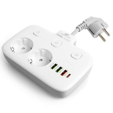 Удлинитель Power Strip, короткий удлинительный кабель Thief с 4 зарядными устройствами USB PD, 2500 Вт