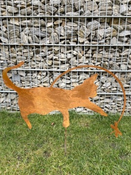 Кот со стрекозой садовое украшение Corten Rust