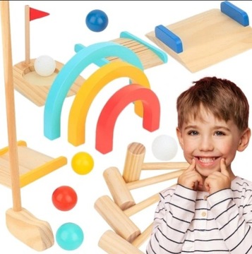 GRA W GOLFA ZESTAW DREWNIANY ZRĘCZNOŚCIOWA OGRODOWA 13 el TOOKY TOY 2 OSOBY