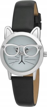 Damski zegarek z paskiem z kotem w okularach