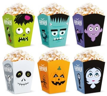 PUDEŁKA NA POPCORN HALLOWEEN SŁODYCZE Przekąski MONSTER Potwory 6 szt.