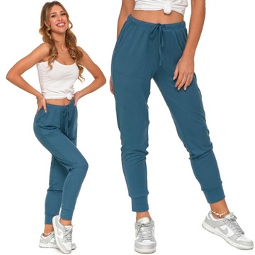 SPODNIE DRESOWE DAMSKIE SPORTOWE ZE ŚCIĄGACZAMI JOGGERY DRESY MODNE MORAJ L