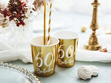 Kubeczki Złote 50th Birthday 50 Urodziny 6 Sztuk