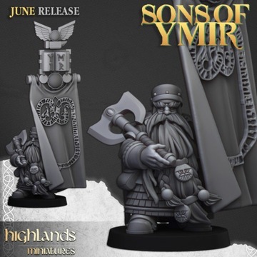 Dwarf Lord with Battle Banner Highlands Miniatures