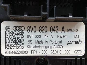 AUDI A3 8V PANEL KLIMATIZACE 8V0820043A